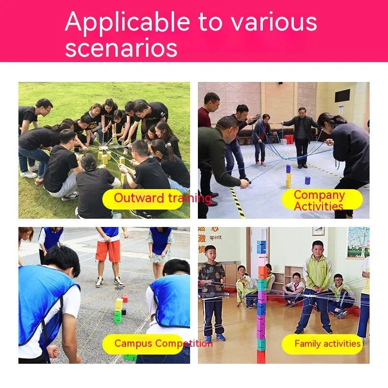 ABS plastic outdoor group building game equipment with pull ropes and tower blocks for team expansion activities