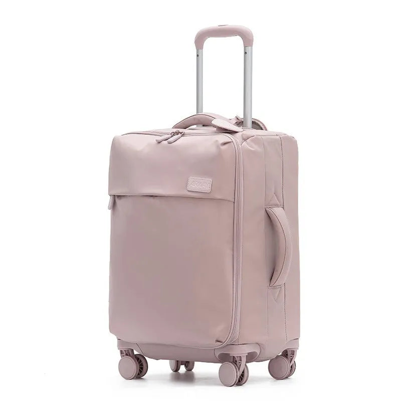 Ultra-light waterproof Oxford cloth suitcase with universal wheels in a bluestone green colour.