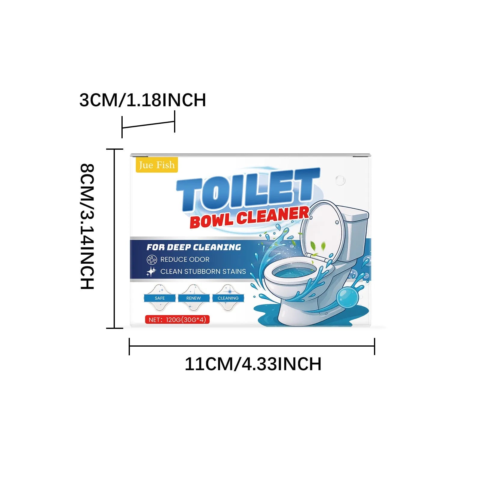 Pack of four sachets of toilet bowl cleaning powder for removing urine stains and odours.