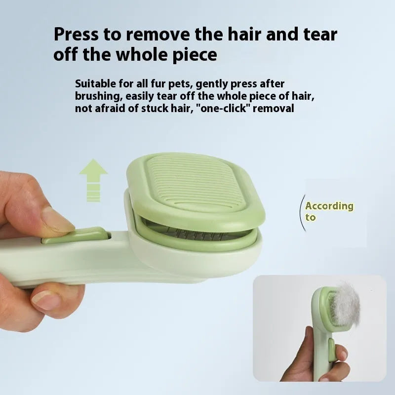 Large pet hair removal comb with stainless steel blades and ABS handle in light green