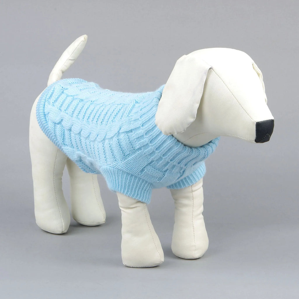 Solid colour acrylic dog sweater in red on small dog with knit fabric