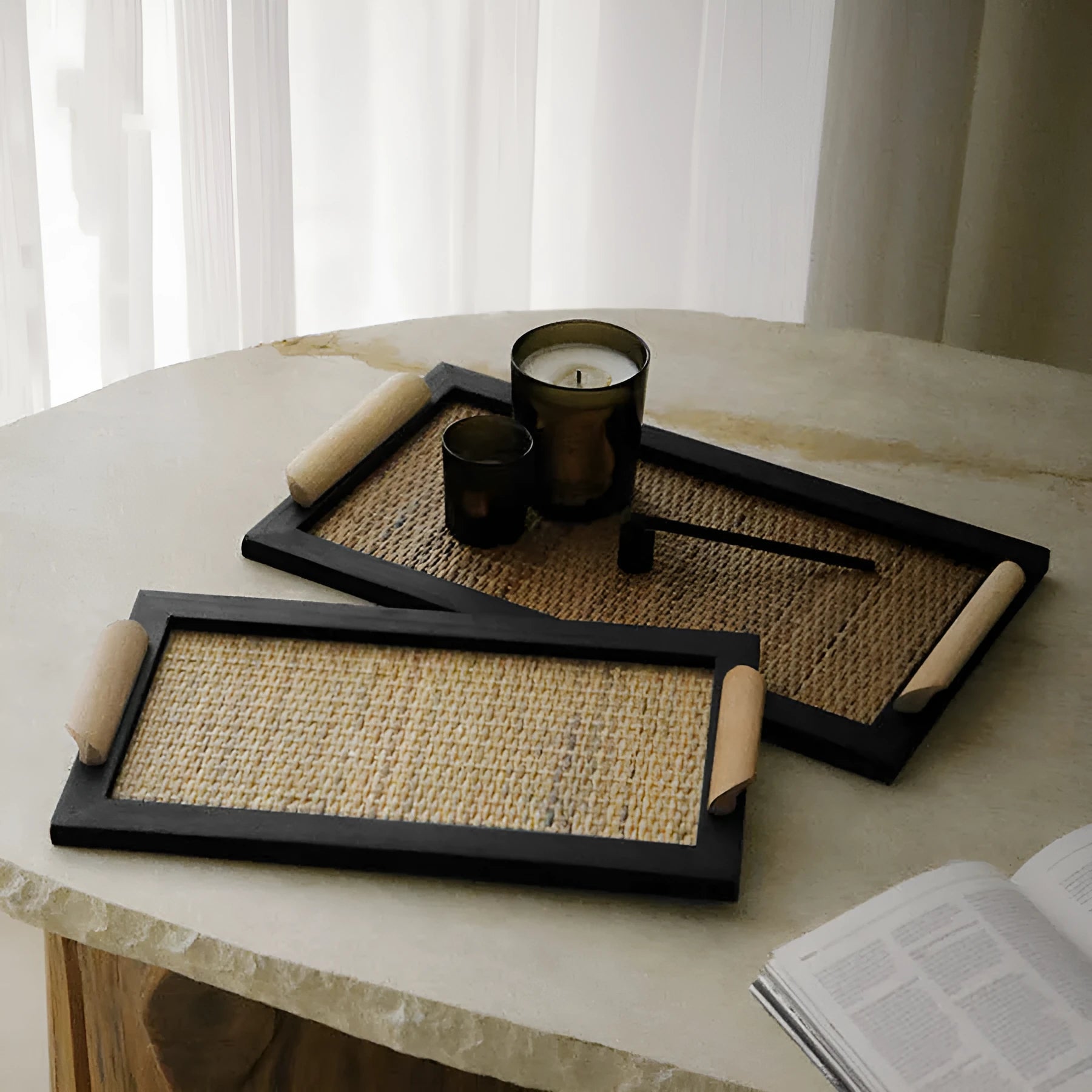Pine dining tray with compartments available in small and large sizes for tea room serving