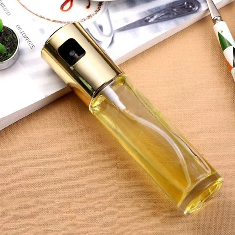 ABS glass push type oil spray bottle 100ml in gold for kitchen cooking