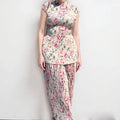 Long sleeve printed chiffon dress with high waist design in picture colour