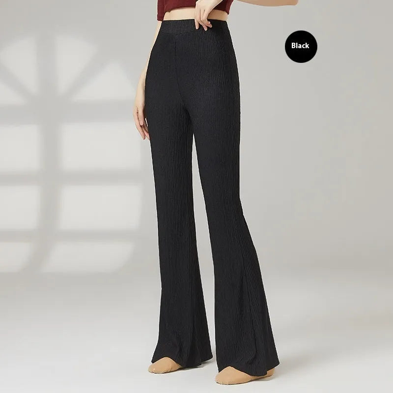 Women's solid colour classical dance practice pants in polyester fabric shown in beige apricot.
