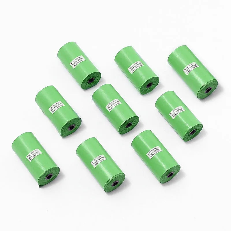EPI degradable pet waste bag roll and dispenser in green colour
