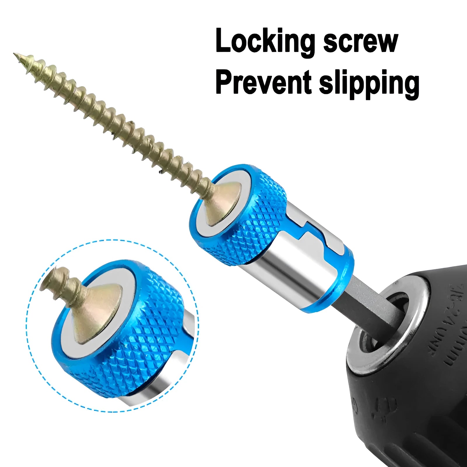 High carbon steel slotted screwdriver bit with a light blue magnetic ring.