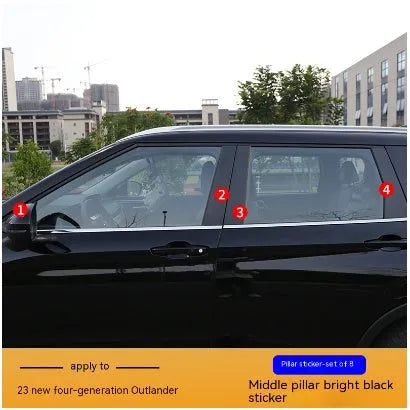 Pre-cut protective films for 23 Outlander window columns in carbon fibre and bright black finishes