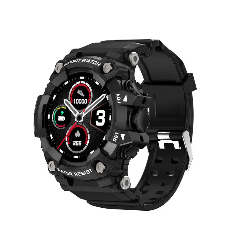 Black or green T6 tactical rugged smart watch on wrist with 1.3-inch screen and alloy case.
