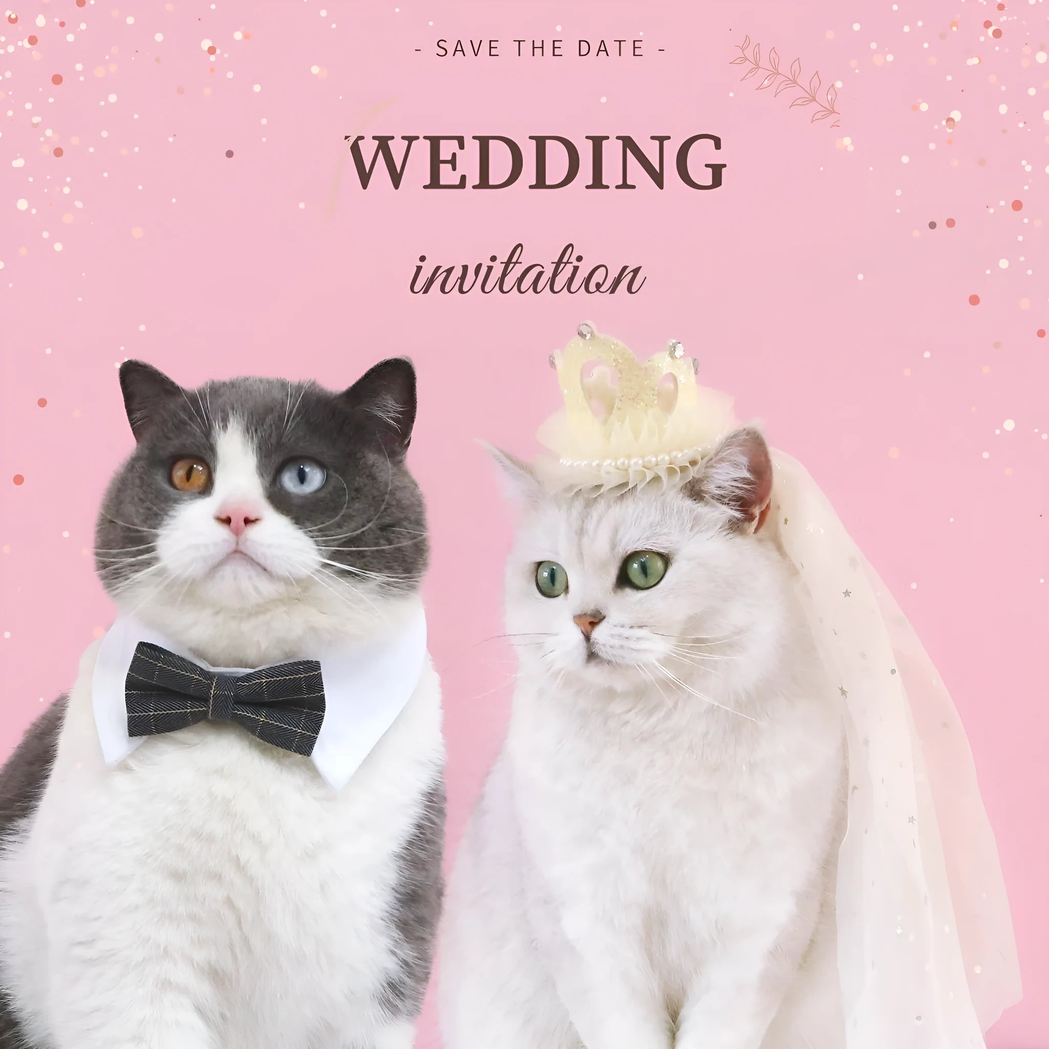Pet cat wearing a princess crown headdress with a soft pink veil on a fabric headband.