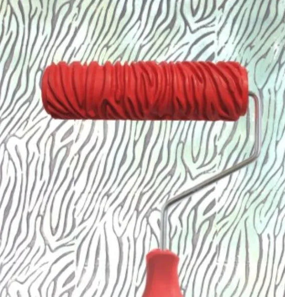 Red 7 inch texture paint embossing roller with rubber roller head for creating wall patterns
