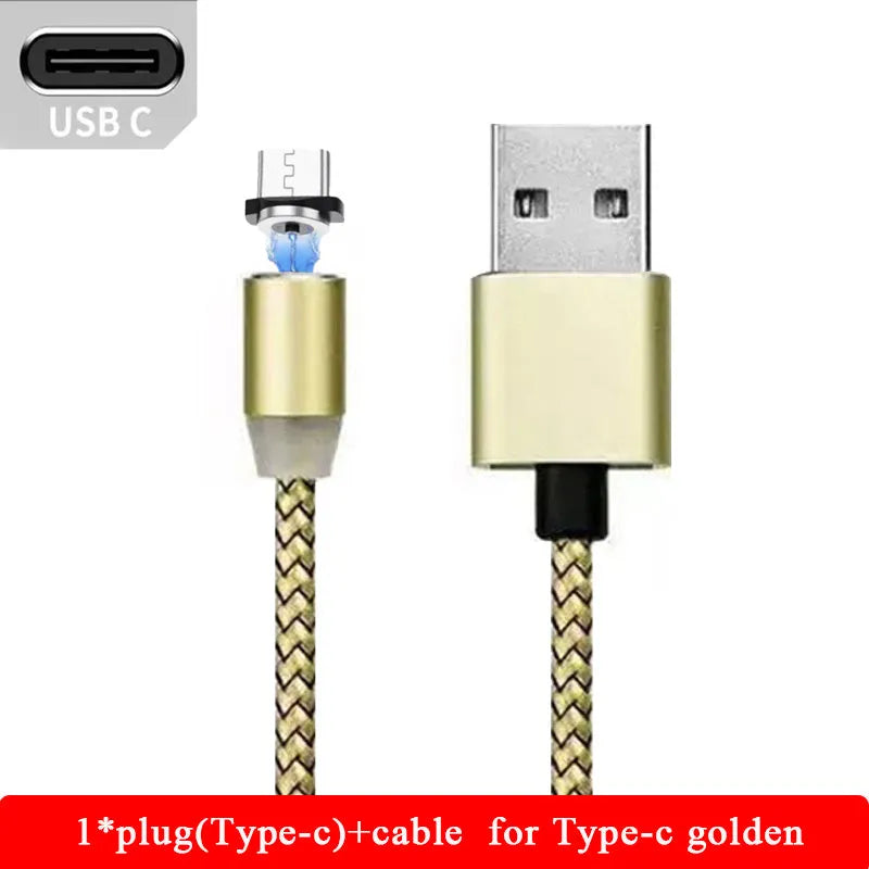 YBD 1m magnetic LED charging cable with cotton woven black cable and aluminium magnetic connectors