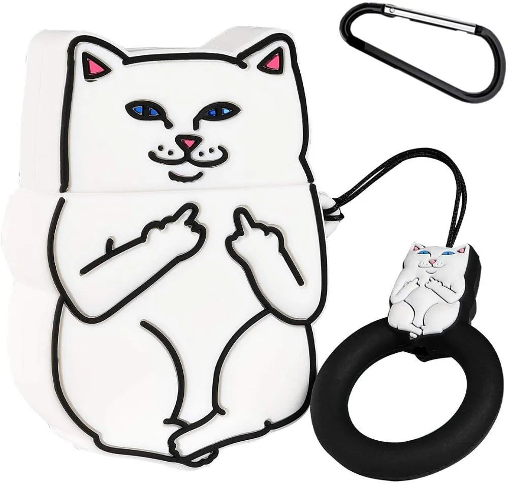 Silicone flip-case for AirPods 2 with cartoon designs including avocado, black cat, stitch, and pokeball.