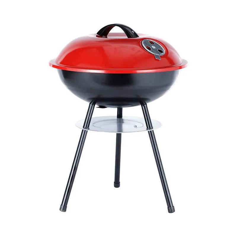 Portable 14-inch barbecue grill with iron construction and apple stove design