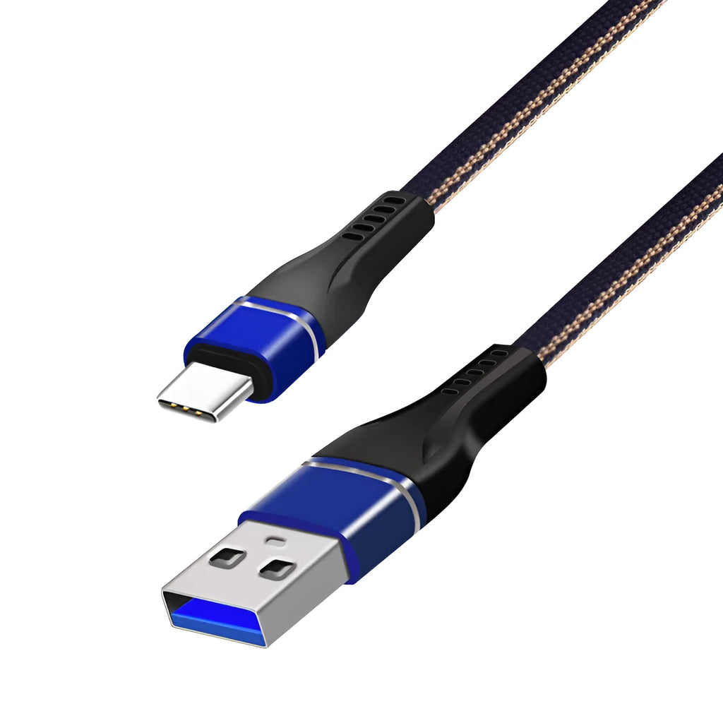 Blue denim braided Type-C data cable 1m length with QC3.0 fast charging support