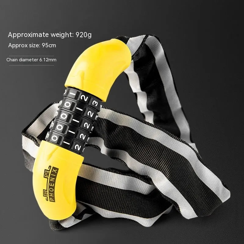 Mountain bike anti hydraulic shear chain lock with 95cm zinc alloy chain in black and yellow colour options