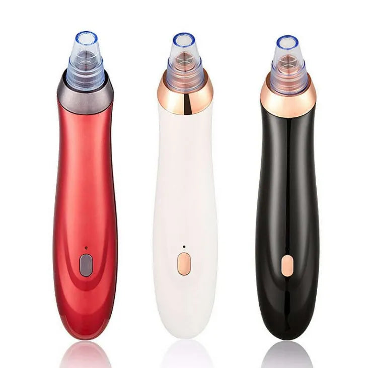 Electric blackhead remover device with five nozzle attachments in choice of colours