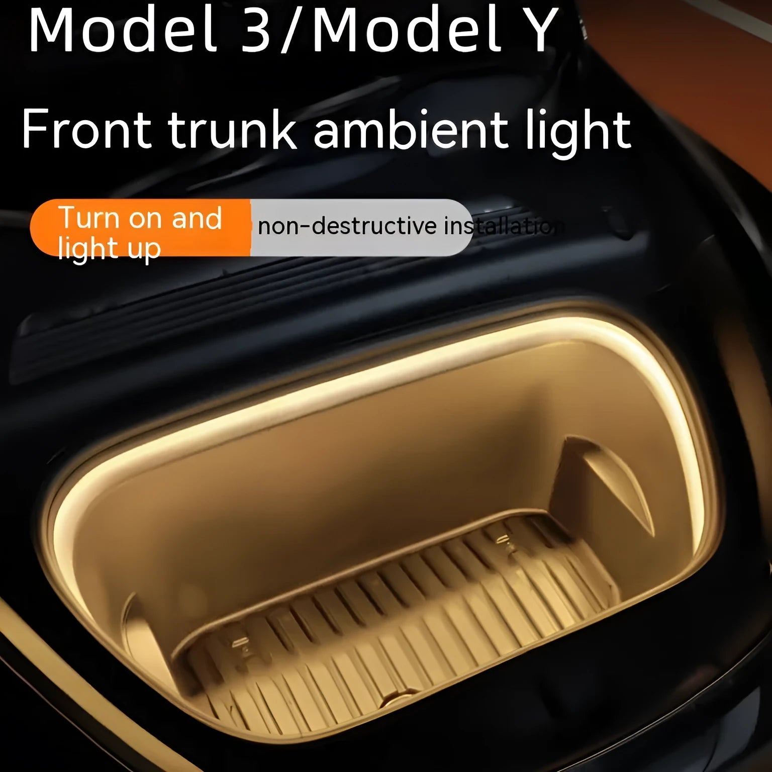Tesla Model 3 and Y front centre console soft silicone ambience light in ice blue, pure white, and warm white options.