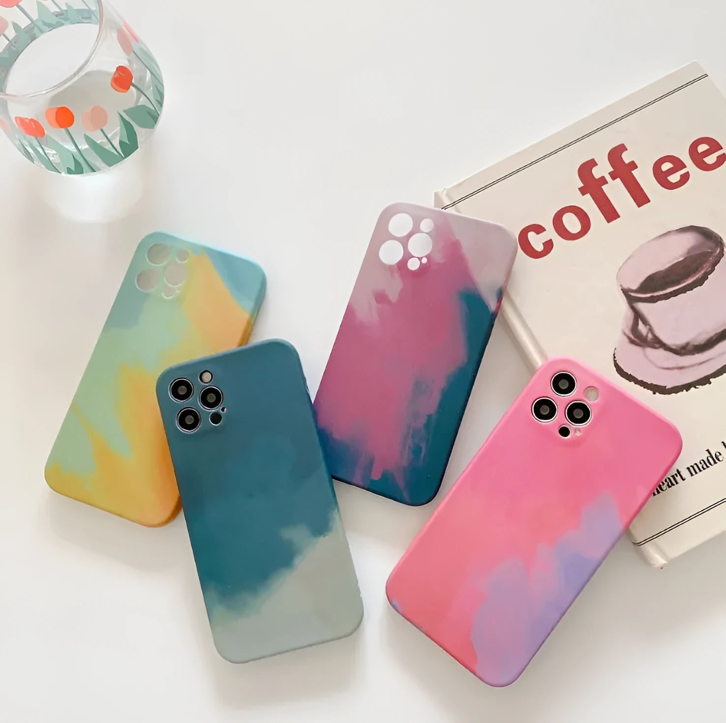 Soft silicone iPhone case with gradient geometric abstract design in blue colour compatible with iPhone 12