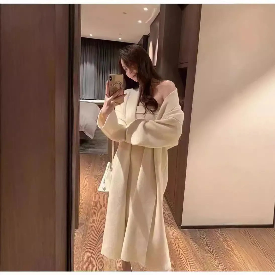 Grey women's knitted cardigan and long dress suit set with flocking detail.
