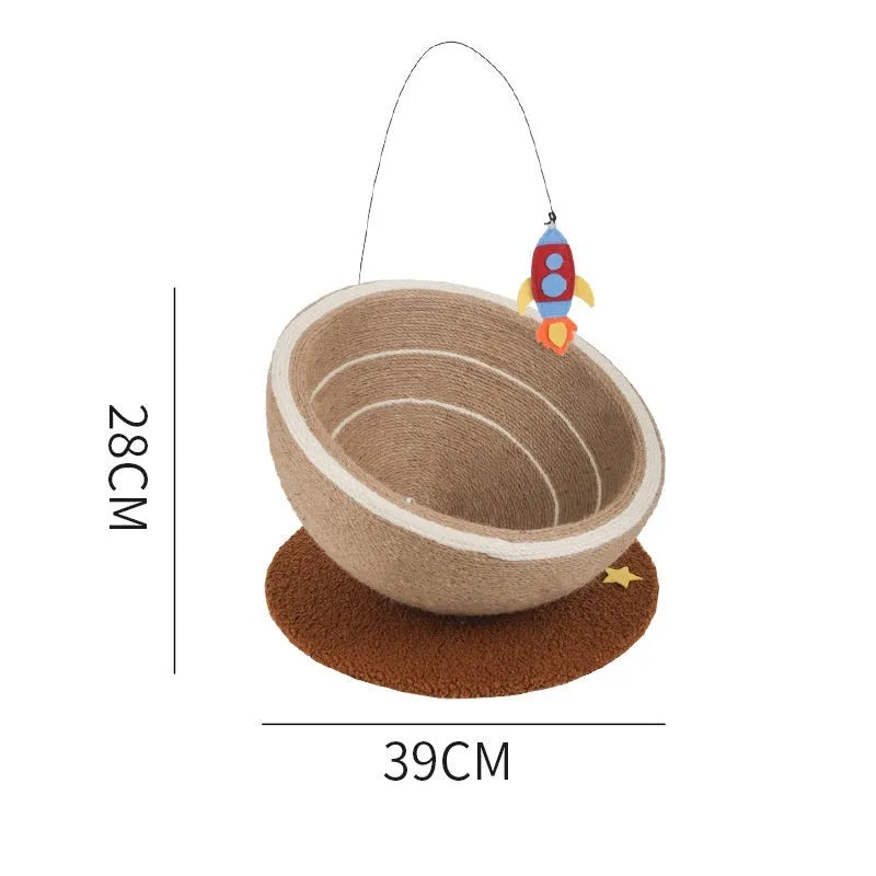 Large cat scratching board with integrated flannel cat nest in Starlight colour on wood base