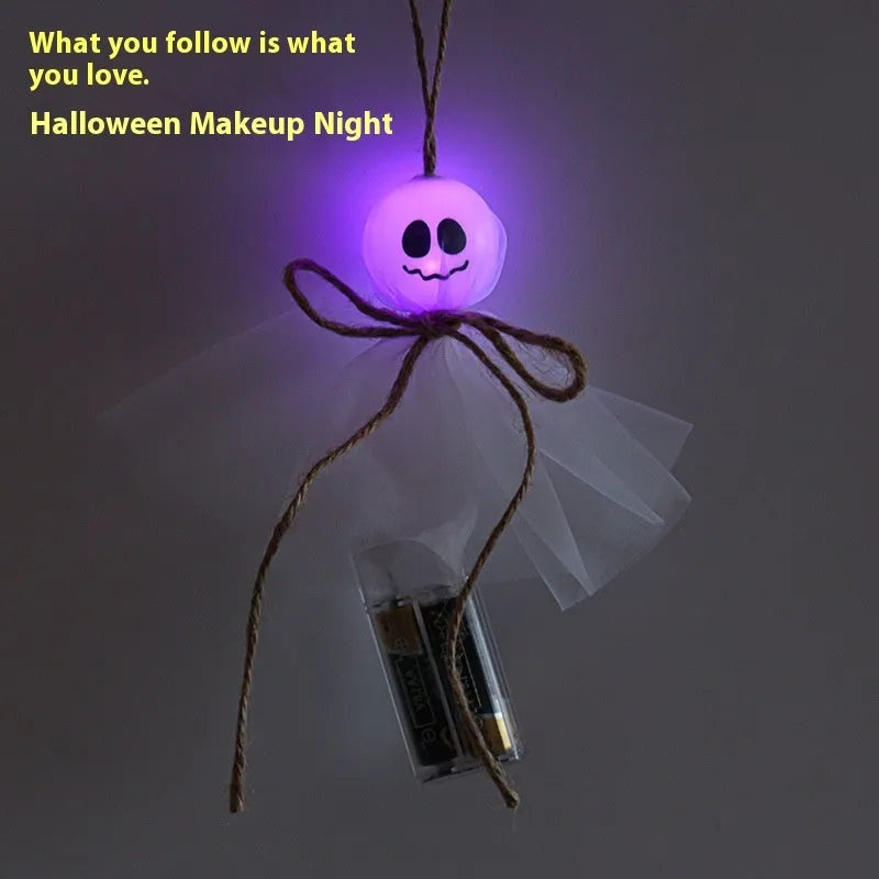 Halloween LED lighting chain with colourful ghost-shaped lights and battery box