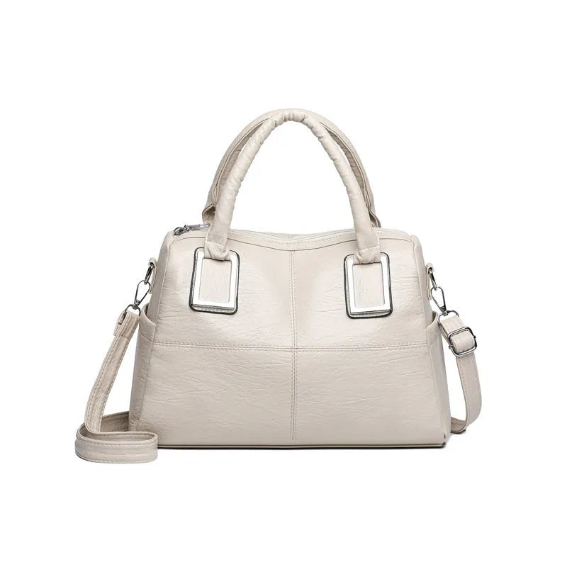 Women's large capacity shoulder bag in horizontal square shape with internal phone pocket and document compartment