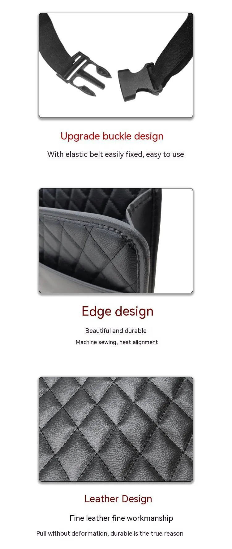 Leather hanging storage bag for car interiors in black colour with 25cm dimensions