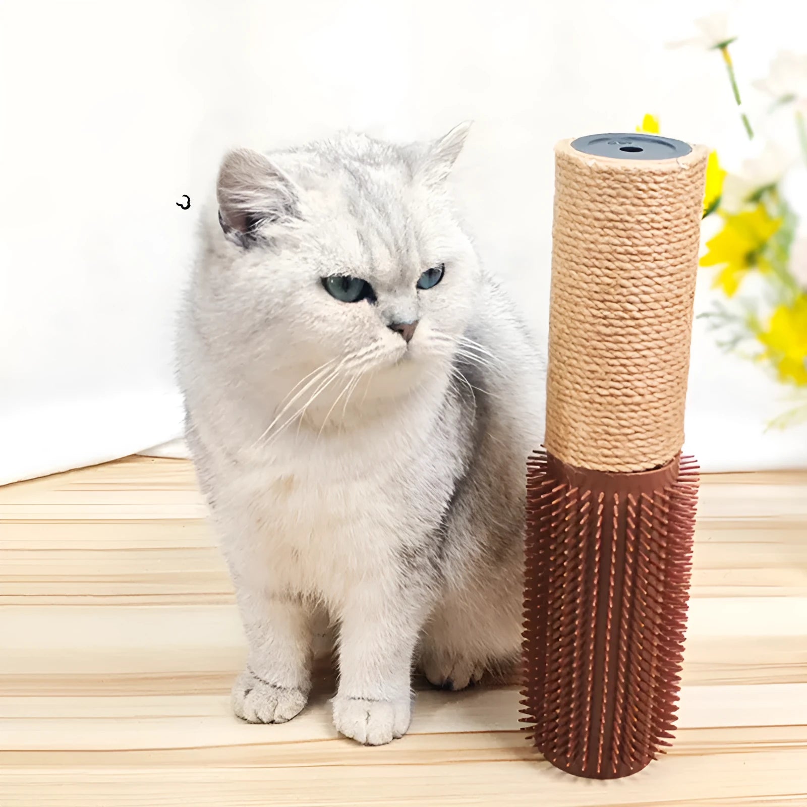 Brown or grey sisal scratching post for cats, measuring 30cm tall.