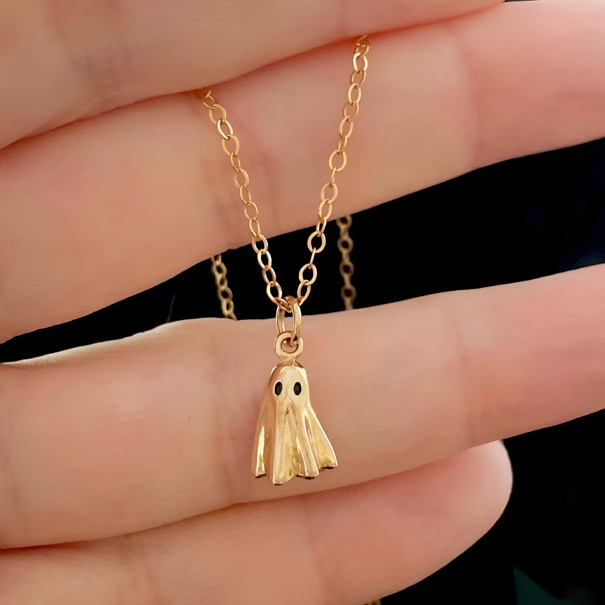 Ghost pendant necklace with stainless steel chain and titanium steel electroplated pendant