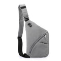 Men's Oxford cloth chest bag with single shoulder strap in grey or black colour with letter pattern.