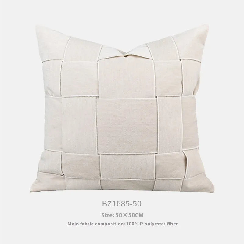 Chenille woven square cushion in beige, black, orange, or other colours, 50x50cm with feather velvet filler