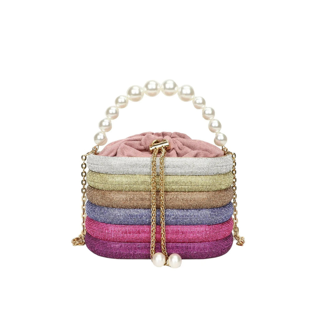 Women's retro style crossbody bag with pearl decoration and single shoulder strap