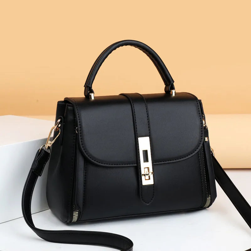 Soft black PU women's messenger shoulder bag with square vertical shape