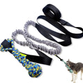 Cotton thread dog tug rope toy with green ball attachment for bite and pull play