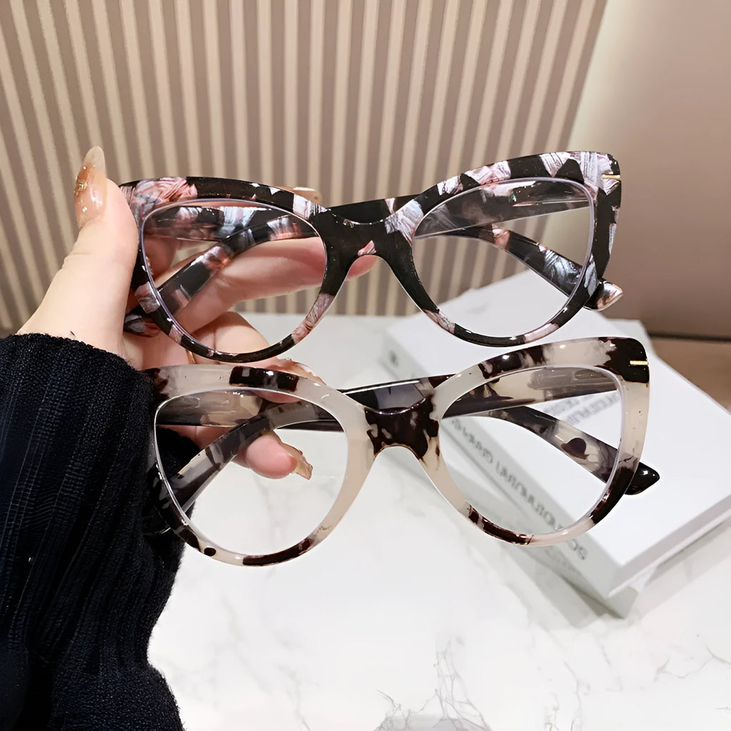 Women's large frame cat's eye presbyopic reading glasses with dragon and phoenix decorations on frames