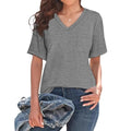 Grey loose fit V-neck T-shirt with chest pocket and short sleeves