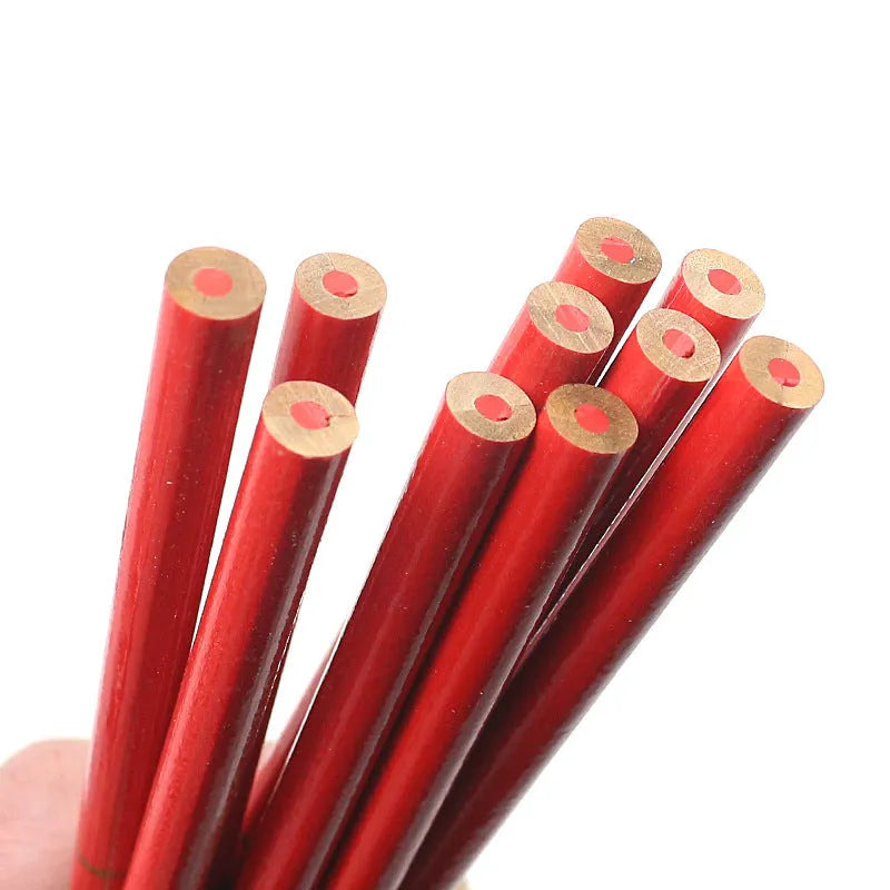 Red and blue two-colour carpenter's pencils with round wooden shells, pack of 10 pieces