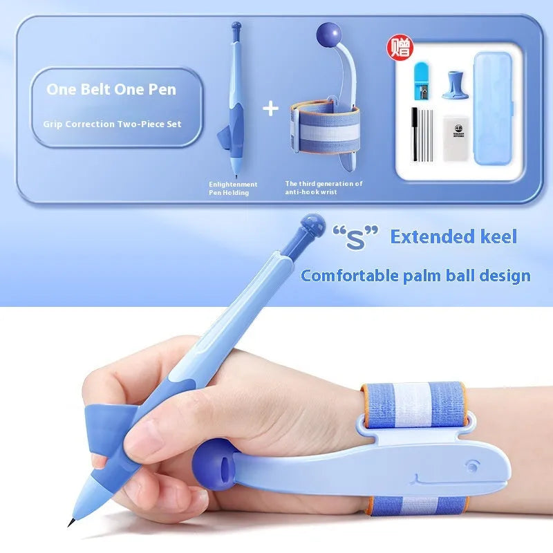 Anti-hook holder pen control corrector wrist brace for handwriting improvement in blue colour