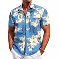 Men's slim fit Hawaiian shirt with short sleeves in elastic polyester fabric