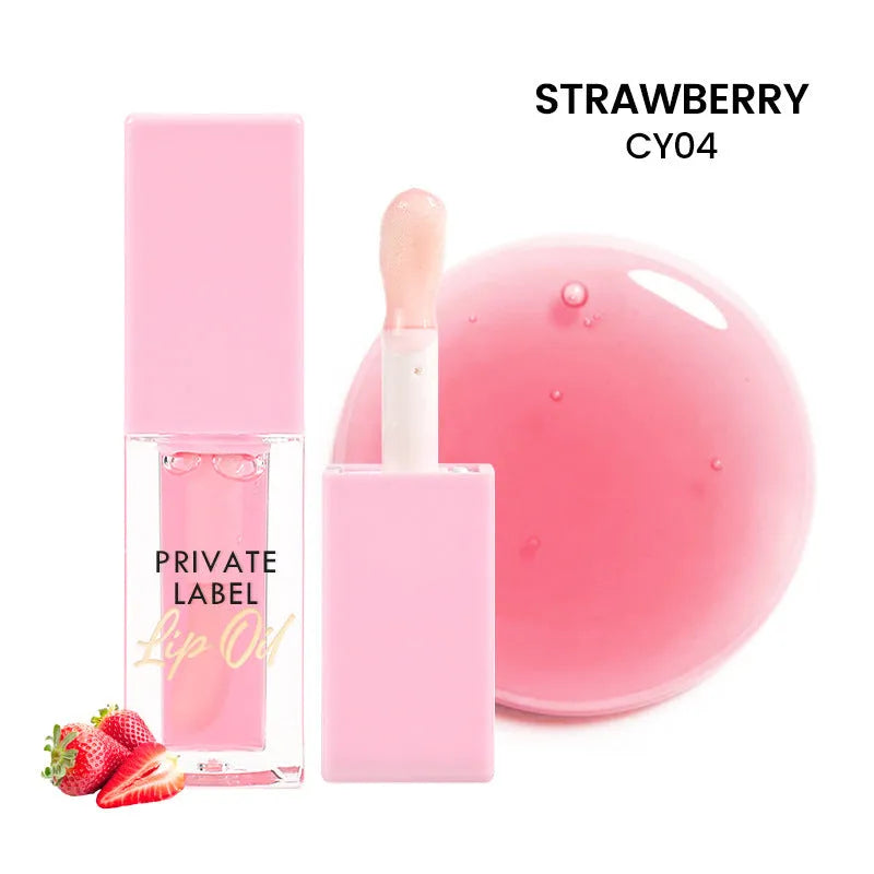 Women's transparent lip gloss tube in six fruit flavours with natural glossy finish
