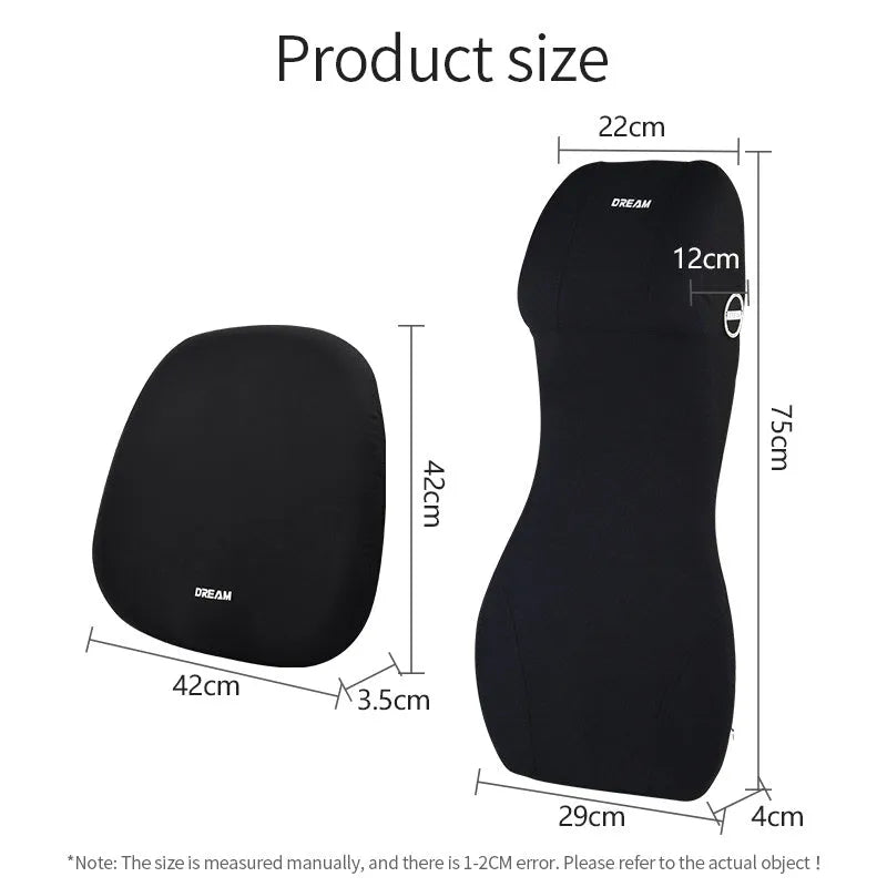 Automotive memory foam cushion and integrated lumbar support pillow in simple style.