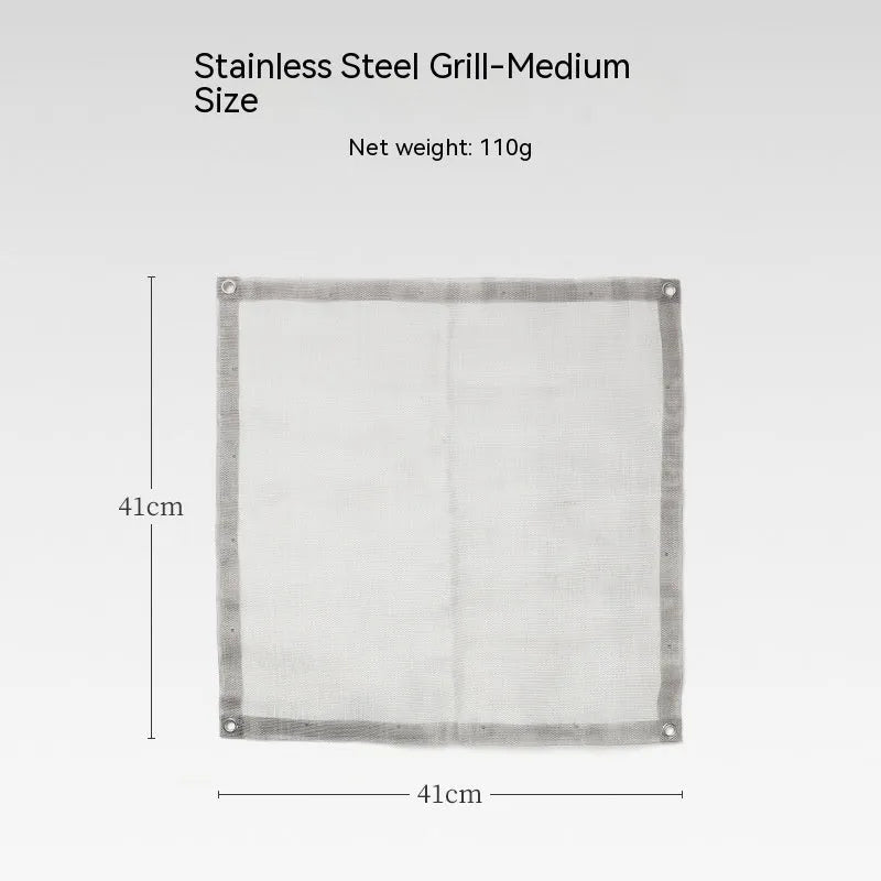 Stainless steel barbecue grill set with silver finish and integrated cooking net