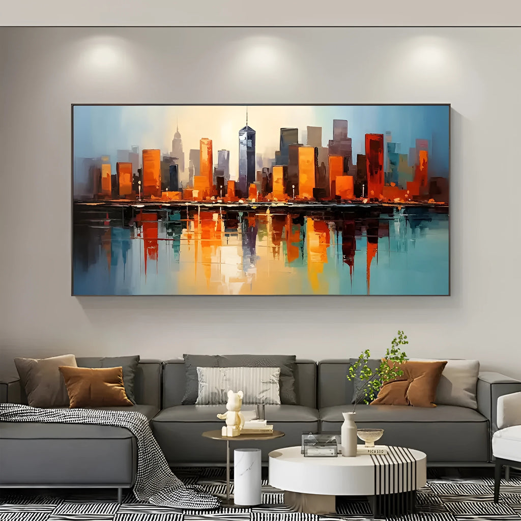 Handmade oil painting canvas abstract urban architecture street scene modern decor