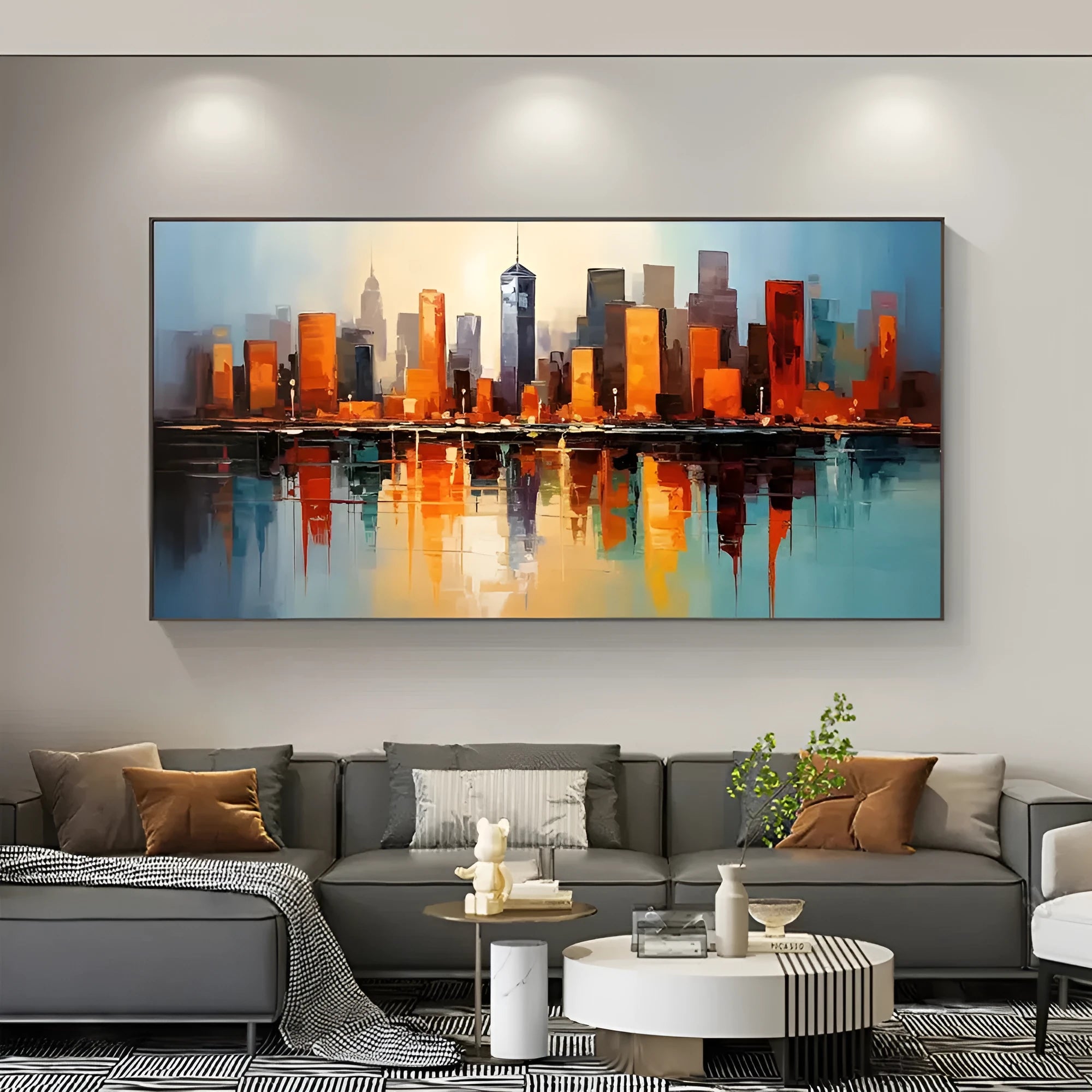 Handmade oil painting canvas abstract urban architecture street scene modern decor