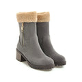 Men's ankle-high snow boots with a rubber sole and plush lining in black, grey, green, and orange colour options.