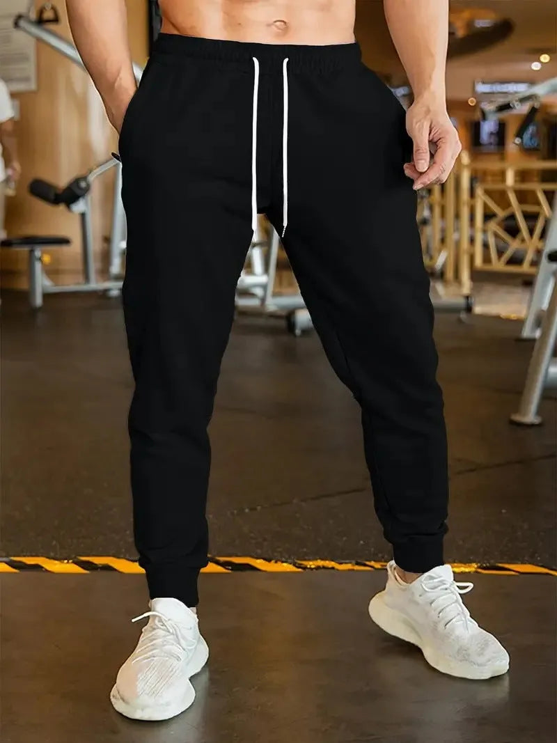 Men's linen-style leisure trousers with drawstring waist in loose fit casual design