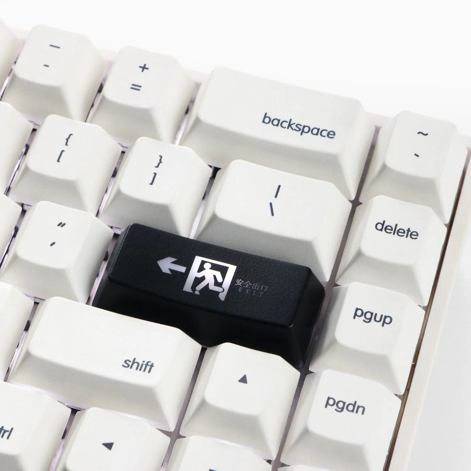 Emergency exit icon keyboard key cap with transparent design for backspace or enter key replacement