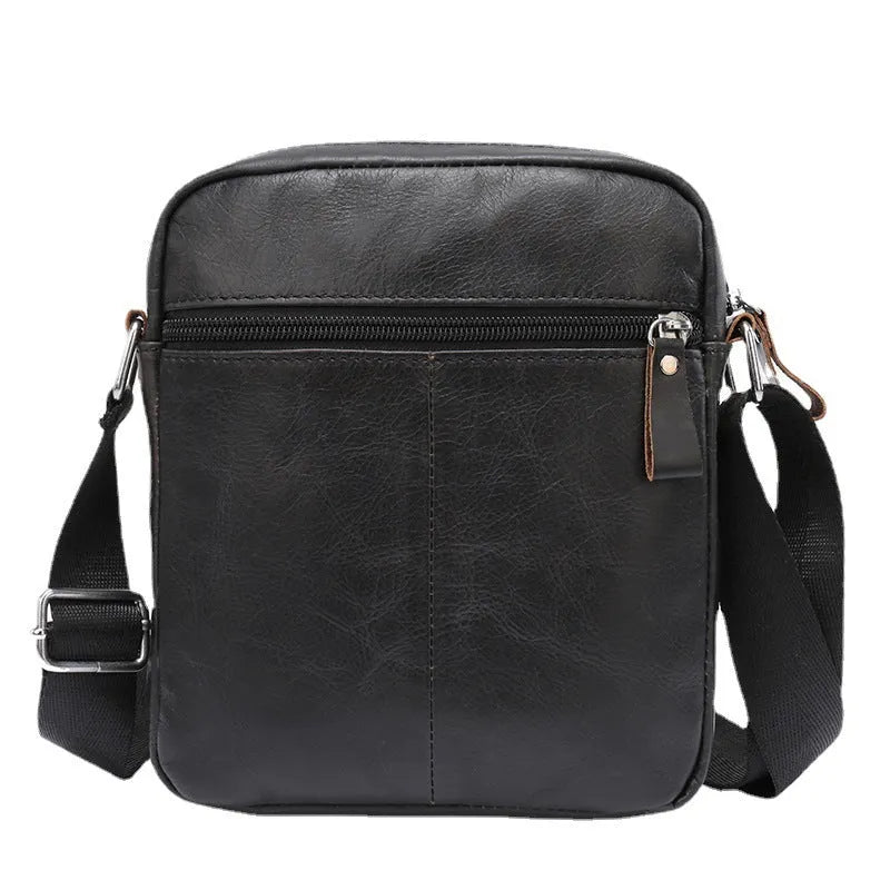Genuine leather retro messenger bag 8 inch cowhide shoulder crossbody for men black solid colour