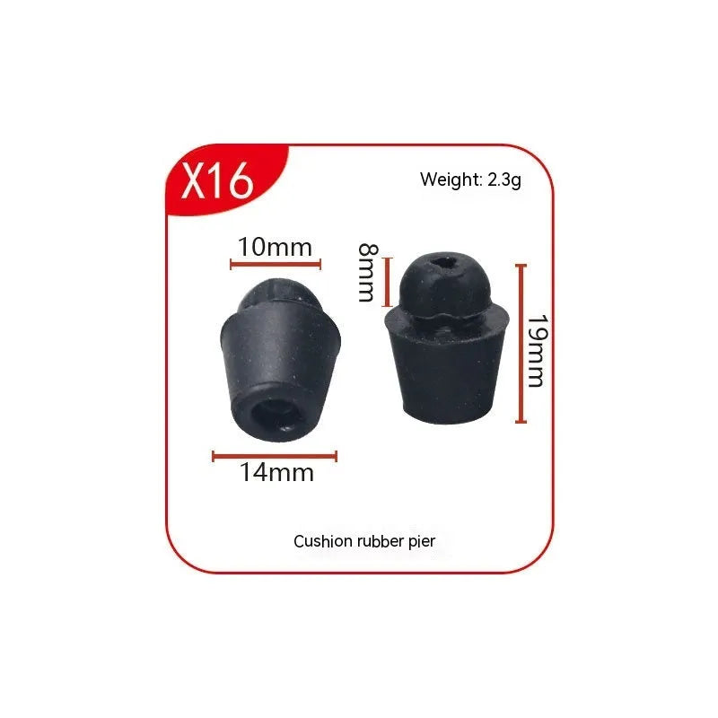 Set of 10 X16 coloured rubber shock absorption clips for automobile trunk and bucket damping.